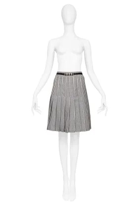 CELINE BLACK & WHITE STRIPE BOX PLEAT SKIRT WITH HARDWARE