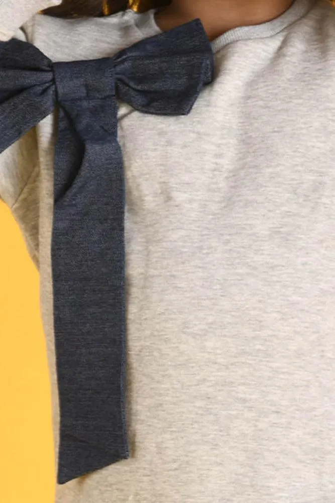 DENIM BOW FLEECE SWEATSHIRT - ECRU MELANGE