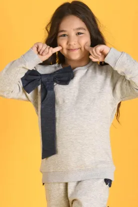 DENIM BOW FLEECE SWEATSHIRT - ECRU MELANGE
