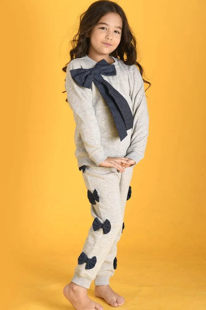 DENIM BOW FLEECE SWEATSHIRT - ECRU MELANGE