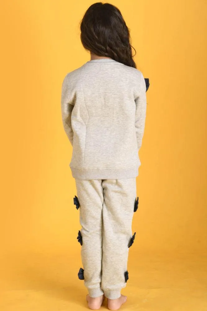 DENIM BOW FLEECE SWEATSHIRT - ECRU MELANGE