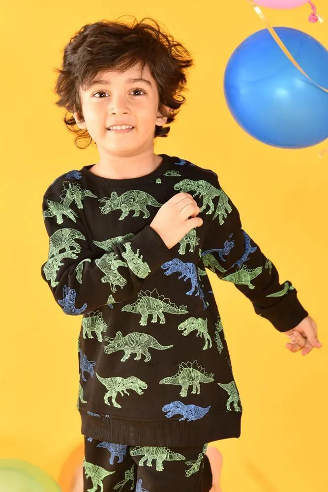 DINOSAUR BOYS BLACK SWEATSHIRT (FLEECE)
