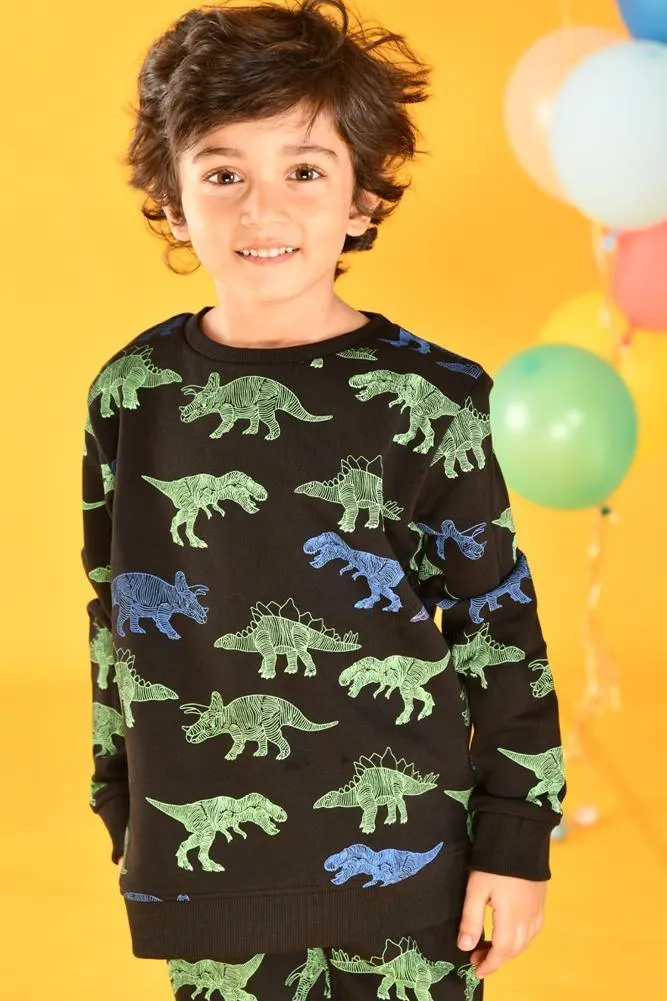 DINOSAUR BOYS BLACK SWEATSHIRT (FLEECE)