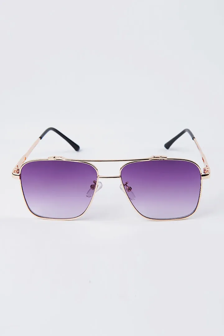 Double Bridge Square Sunglasses - Purple