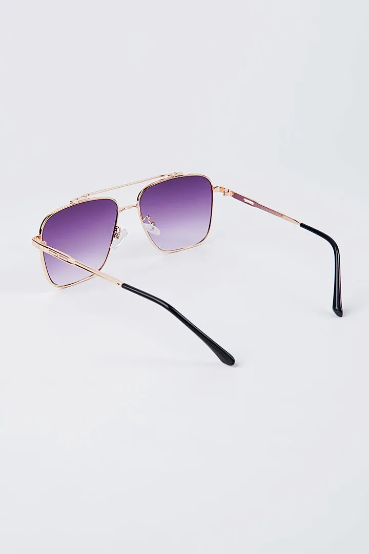Double Bridge Square Sunglasses - Purple