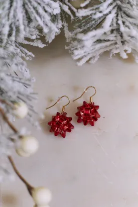 Fa-Bow-Lous Gift Bow Drop Earrings - Red