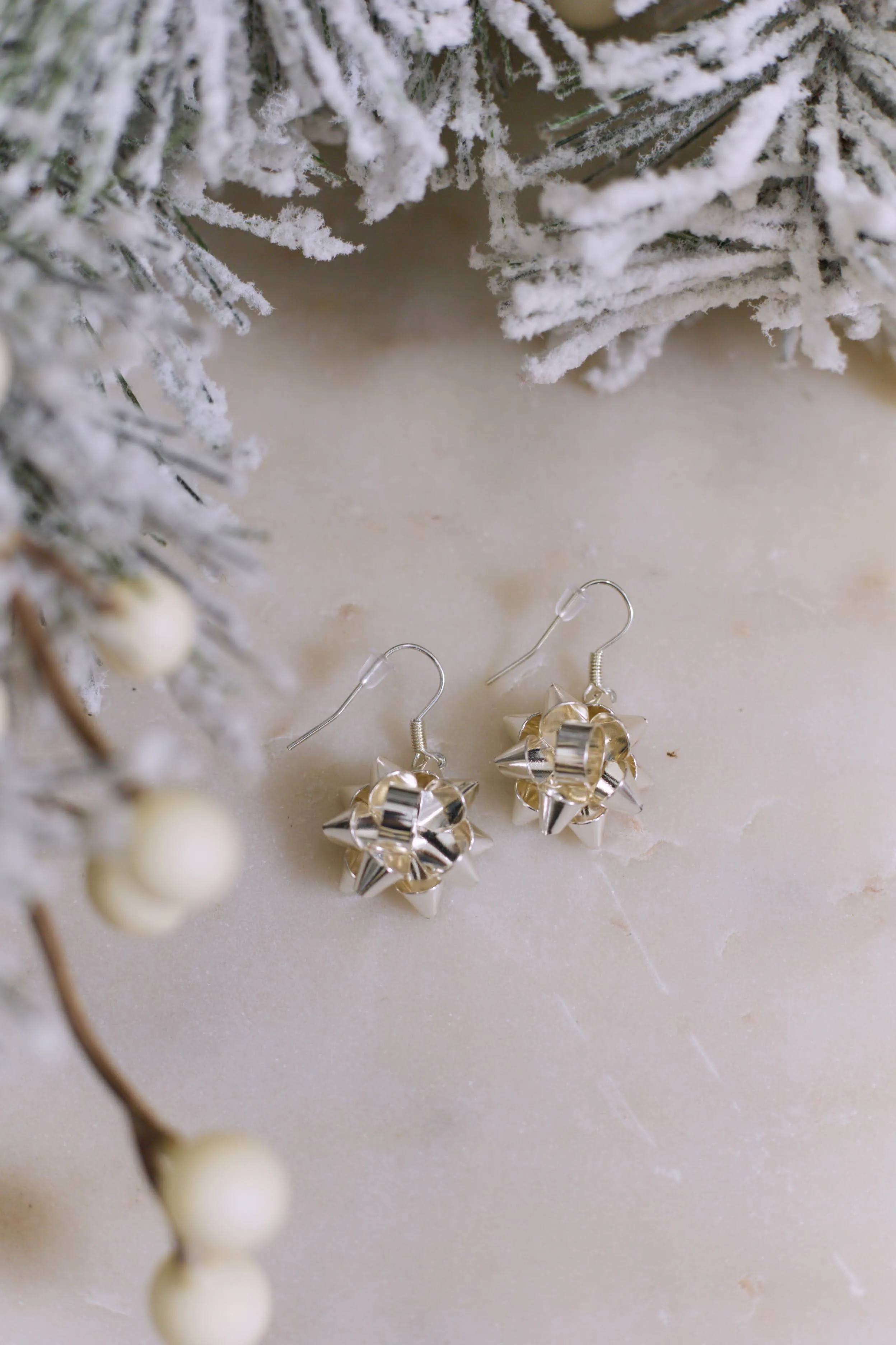 Fa-Bow-Lous Gift Bow Drop Earrings - Silver