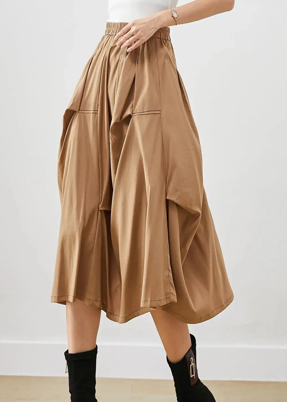 Khaki Asymmetrical Cotton Skirt Fall