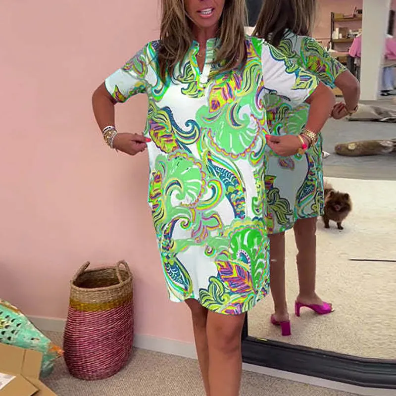 Limited Time Offer 49% OFFWomen Colorful Printed V-Neck Dress