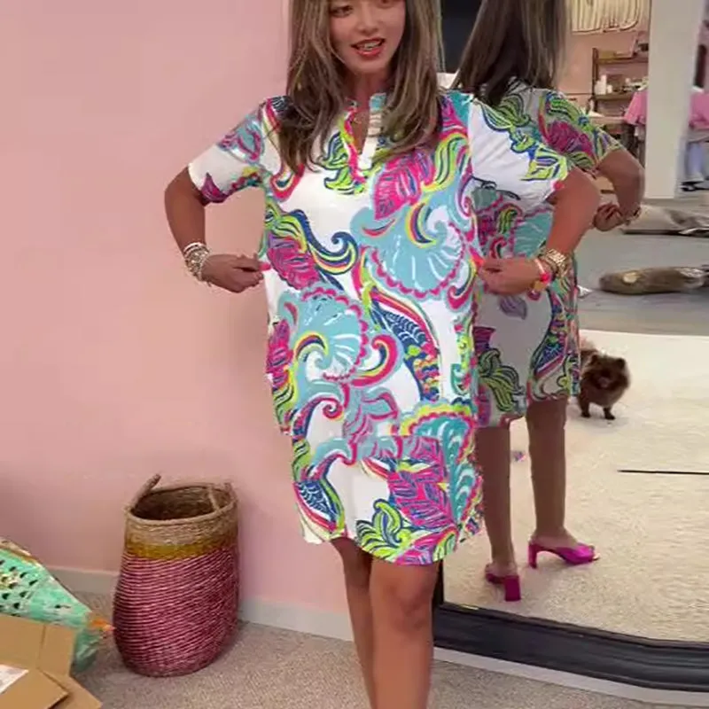 Limited Time Offer 49% OFFWomen Colorful Printed V-Neck Dress