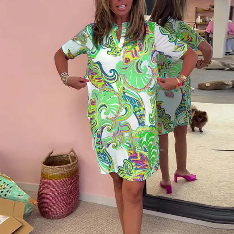 Limited Time Offer 49% OFFWomen Colorful Printed V-Neck Dress