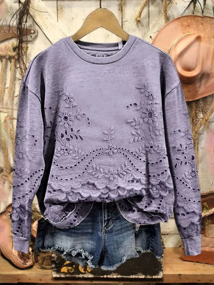 Limited time offer ✨Vintage Lovely Lace Floral Pattern Art Print Casual Sweatshirt