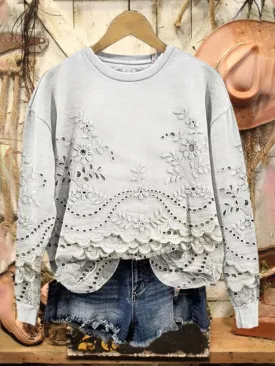Limited time offer ✨Vintage Lovely Lace Floral Pattern Art Print Casual Sweatshirt