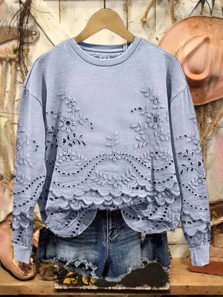 Limited time offer ✨Vintage Lovely Lace Floral Pattern Art Print Casual Sweatshirt