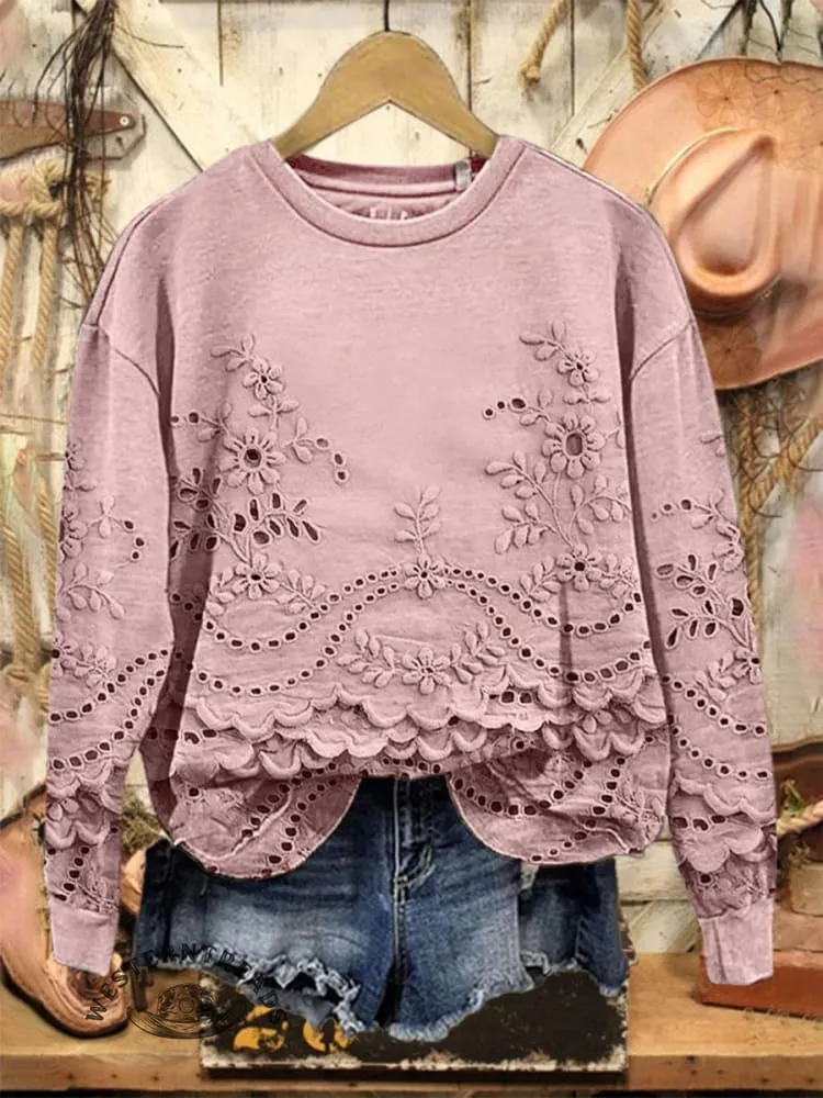 Limited time offer ✨Vintage Lovely Lace Floral Pattern Art Print Casual Sweatshirt