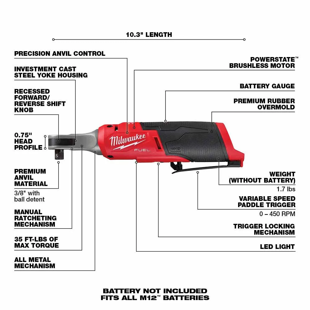 Milwaukee 2567-20 M12 FUEL™ 3/8" High Speed Ratchet (Bare Tool)