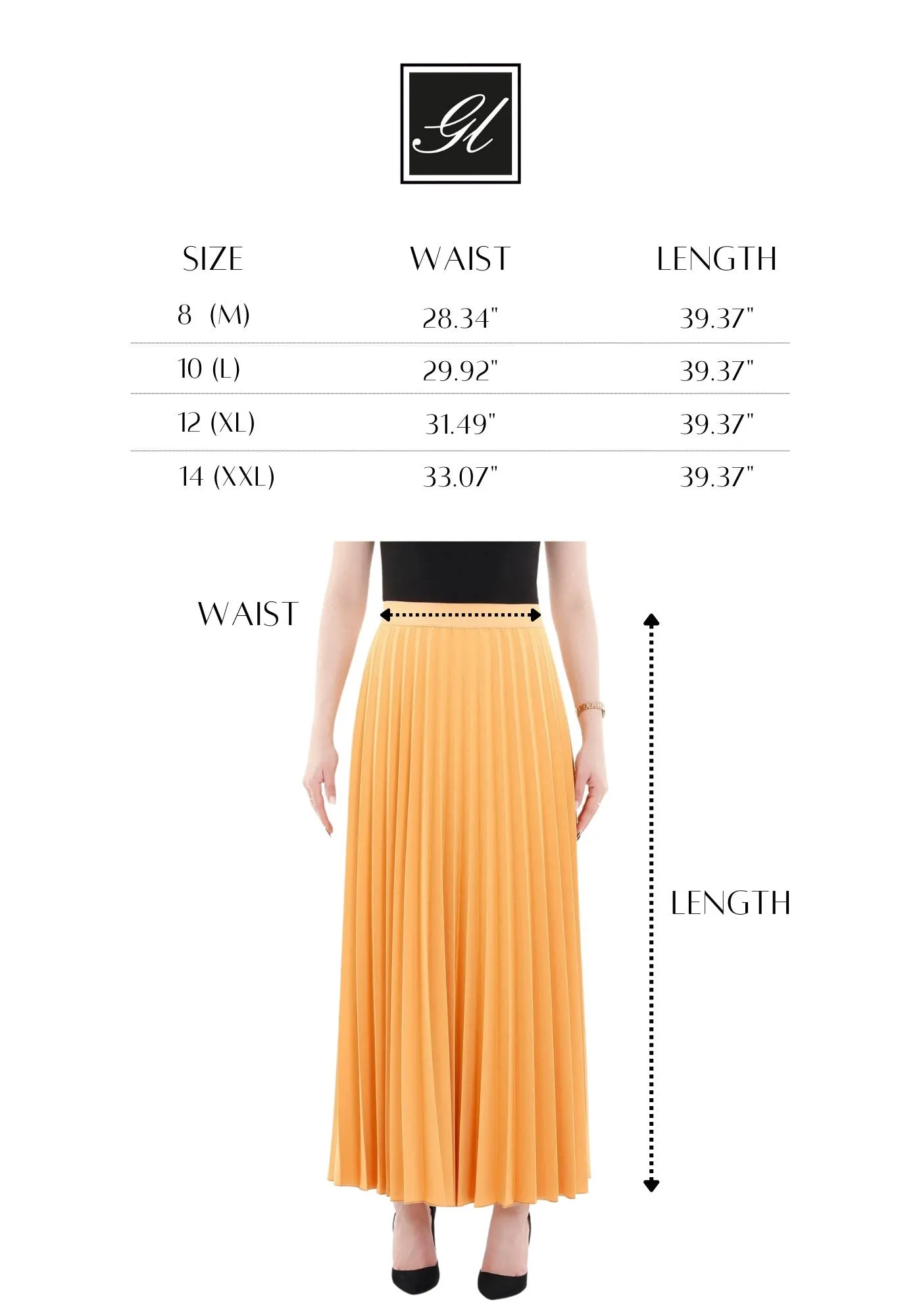 Mustard Pleated Maxi Skirt Elastic Waist Band Ankle Length Plisse Skirt
