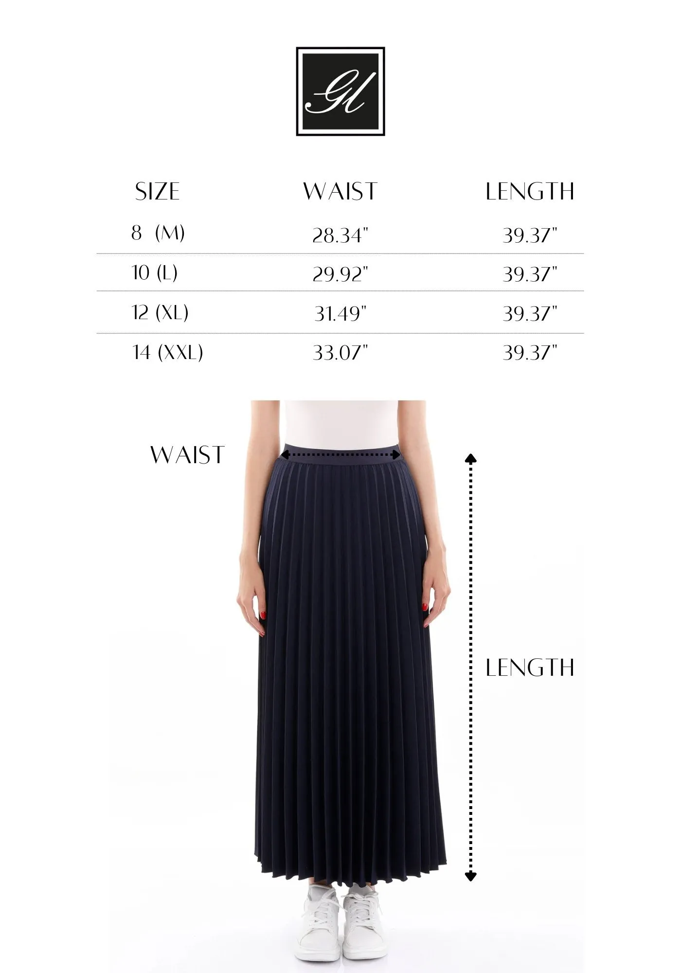 Navy Pleated Maxi Skirt Elastic Waist Band Ankle Length Plisse Skirt