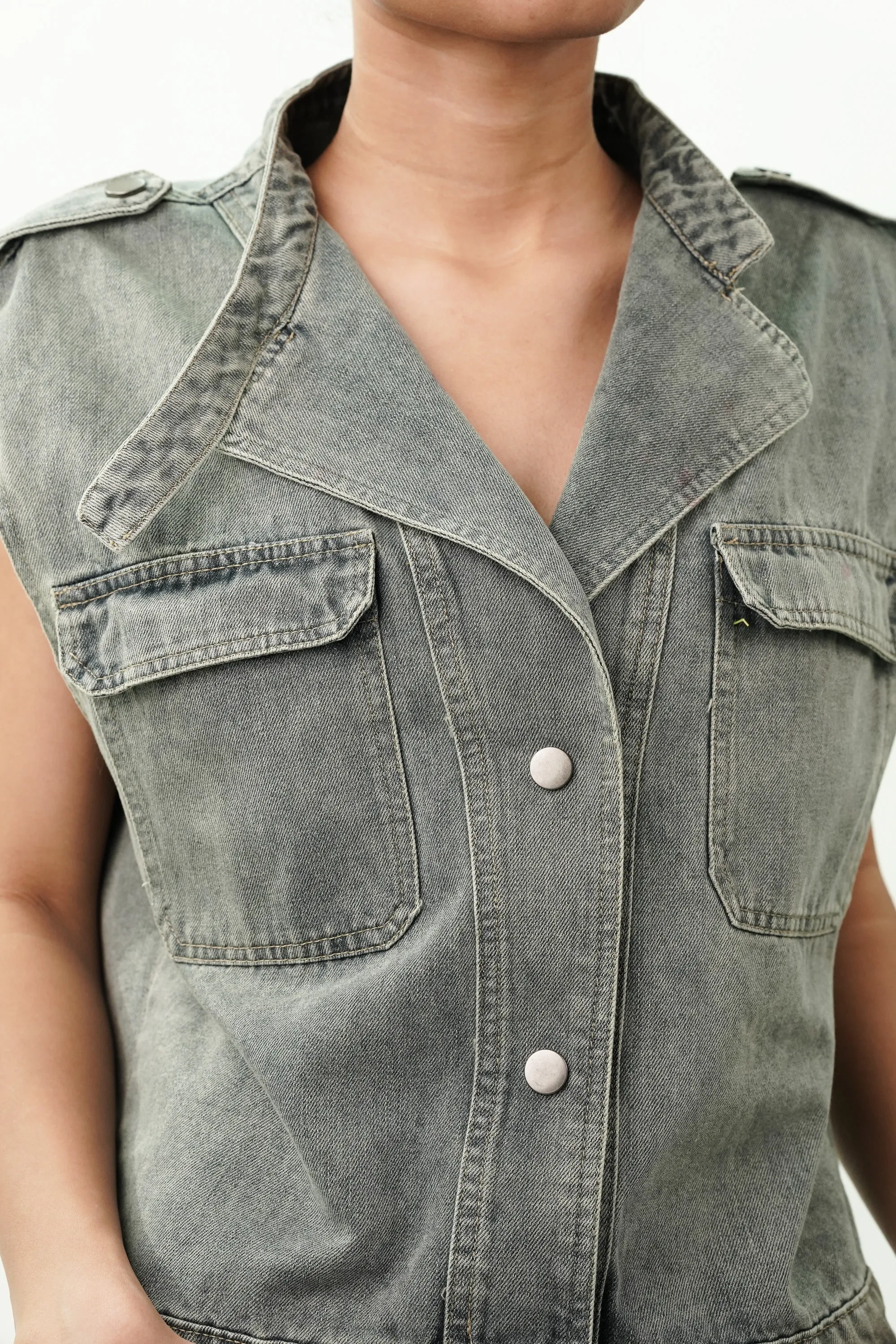 Notched Collar Cotton Denim Jacket with Skirt Coord Set