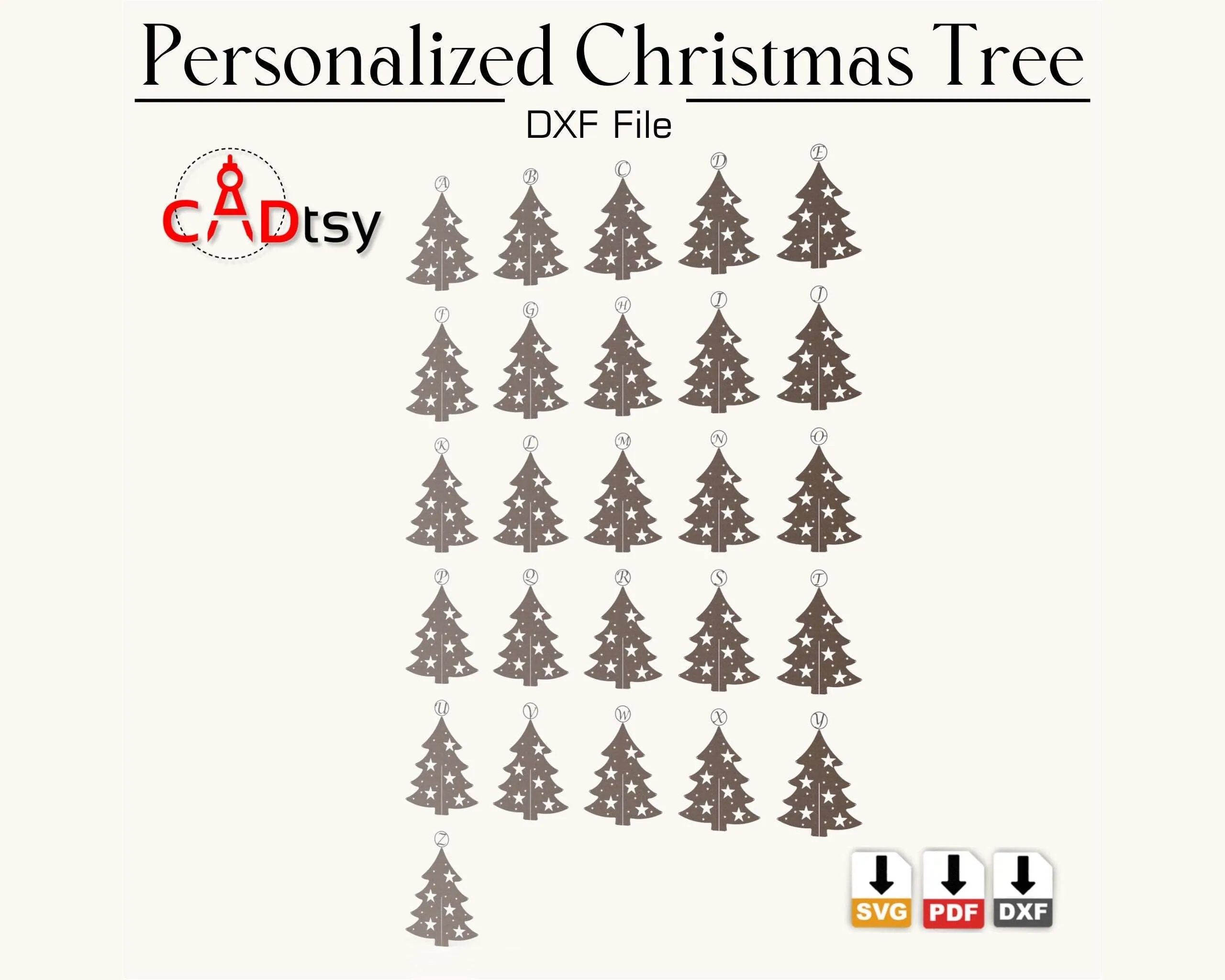 Personalized Christmas Tree DXF / SVG - Laser Cutting Files. Full Alphabet A-Z