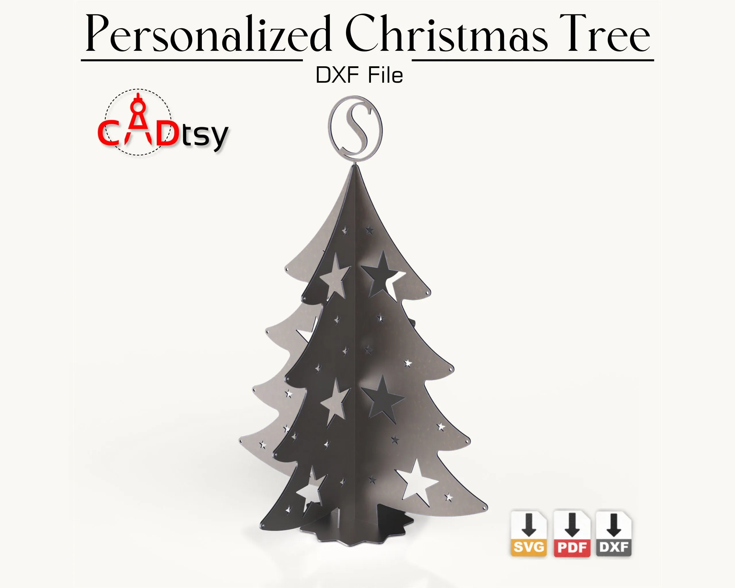 Personalized Christmas Tree DXF / SVG - Laser Cutting Files. Full Alphabet A-Z