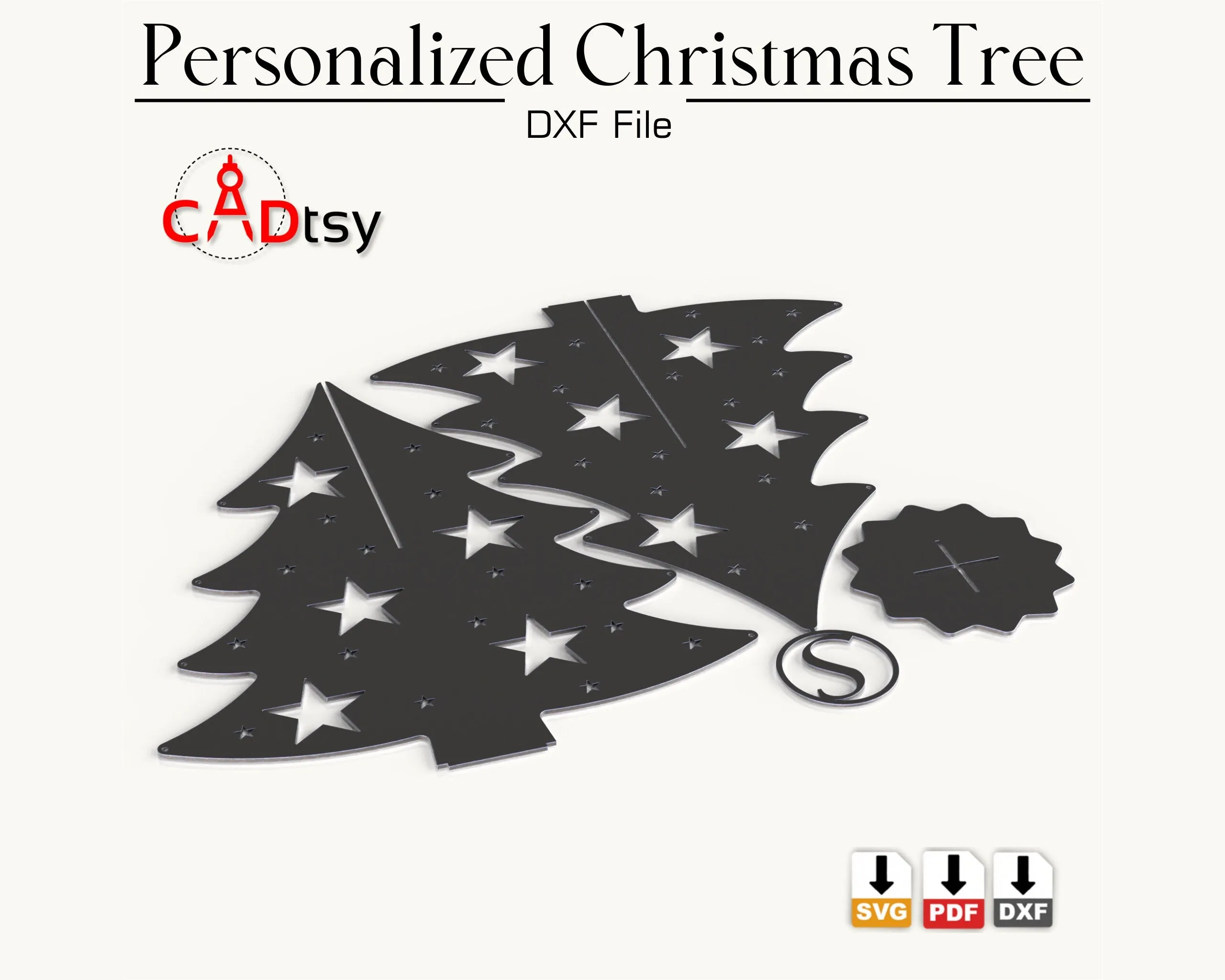 Personalized Christmas Tree DXF / SVG - Laser Cutting Files. Full Alphabet A-Z