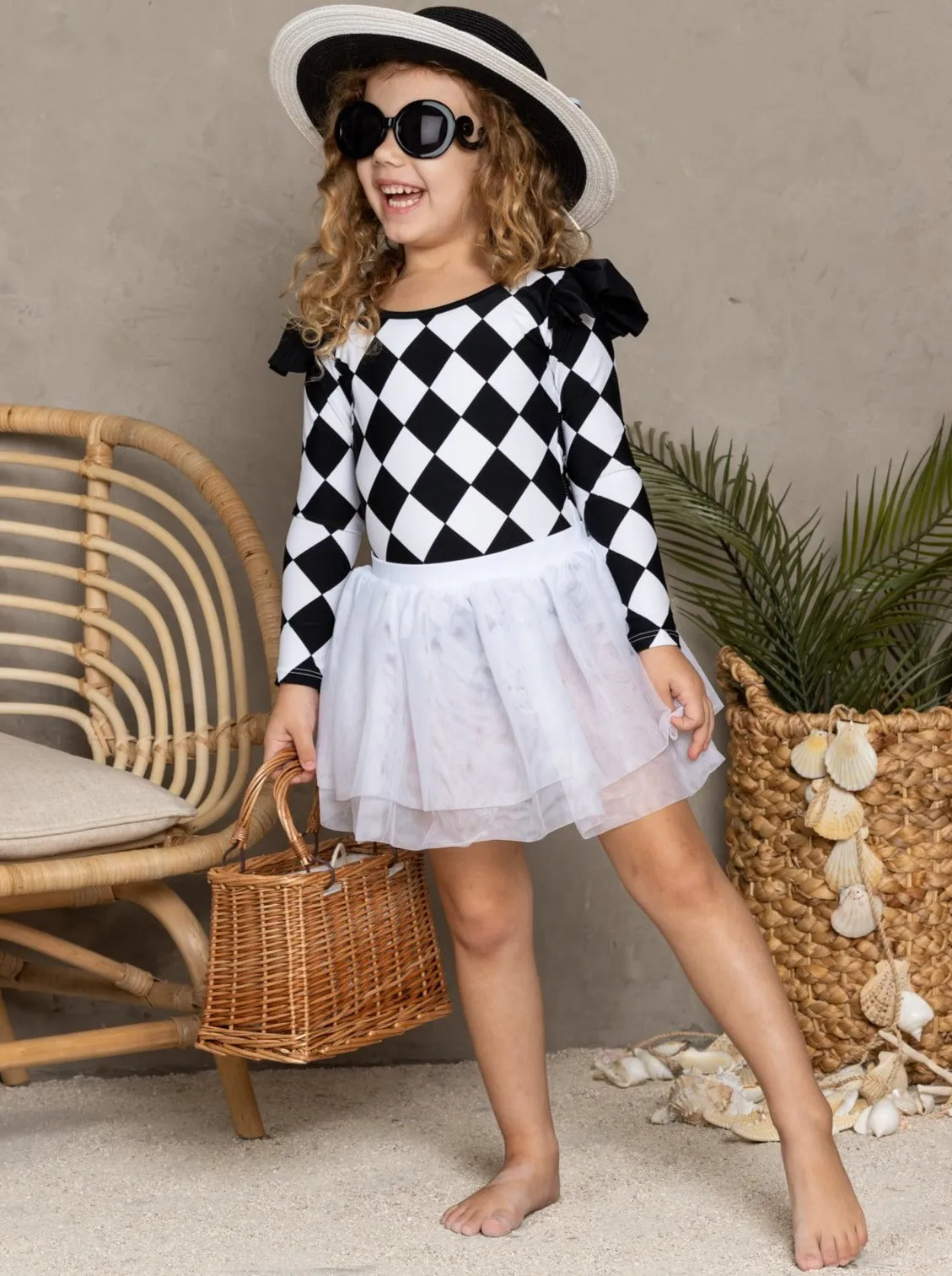 Plaid Diva One Piece Swimsuit And Tutu Skirt Set
