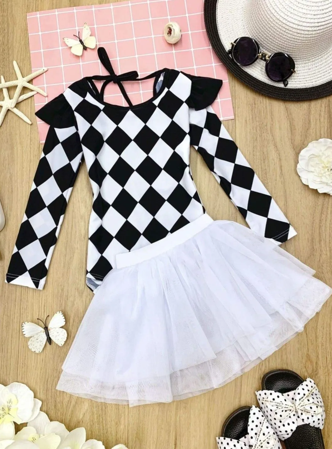 Plaid Diva One Piece Swimsuit And Tutu Skirt Set