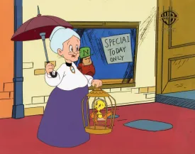 Sylvester and Tweety Mysteries Original Production Cel on Original Background: Granny and Tweety
