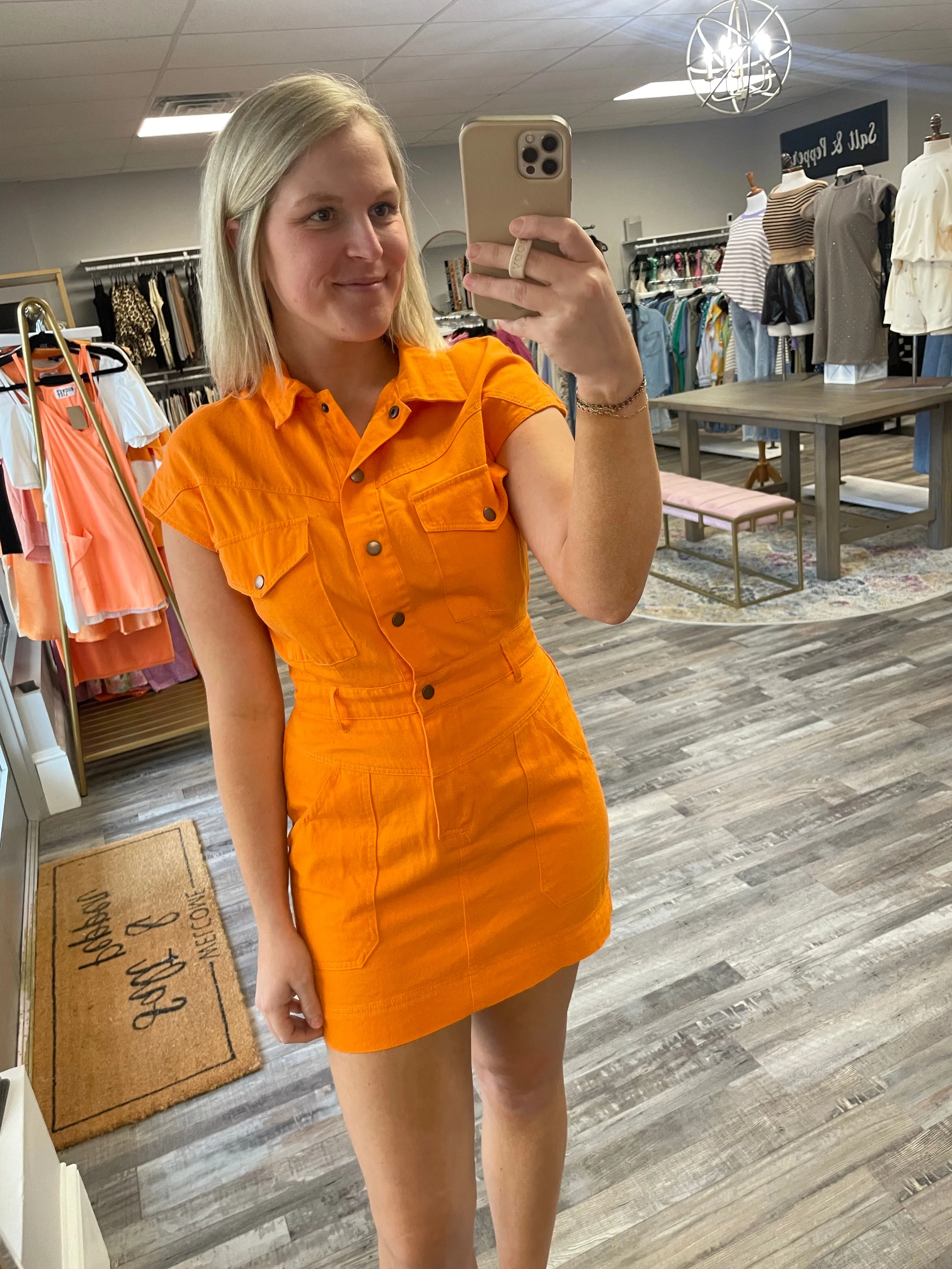 Utility Collared Dress - Orange