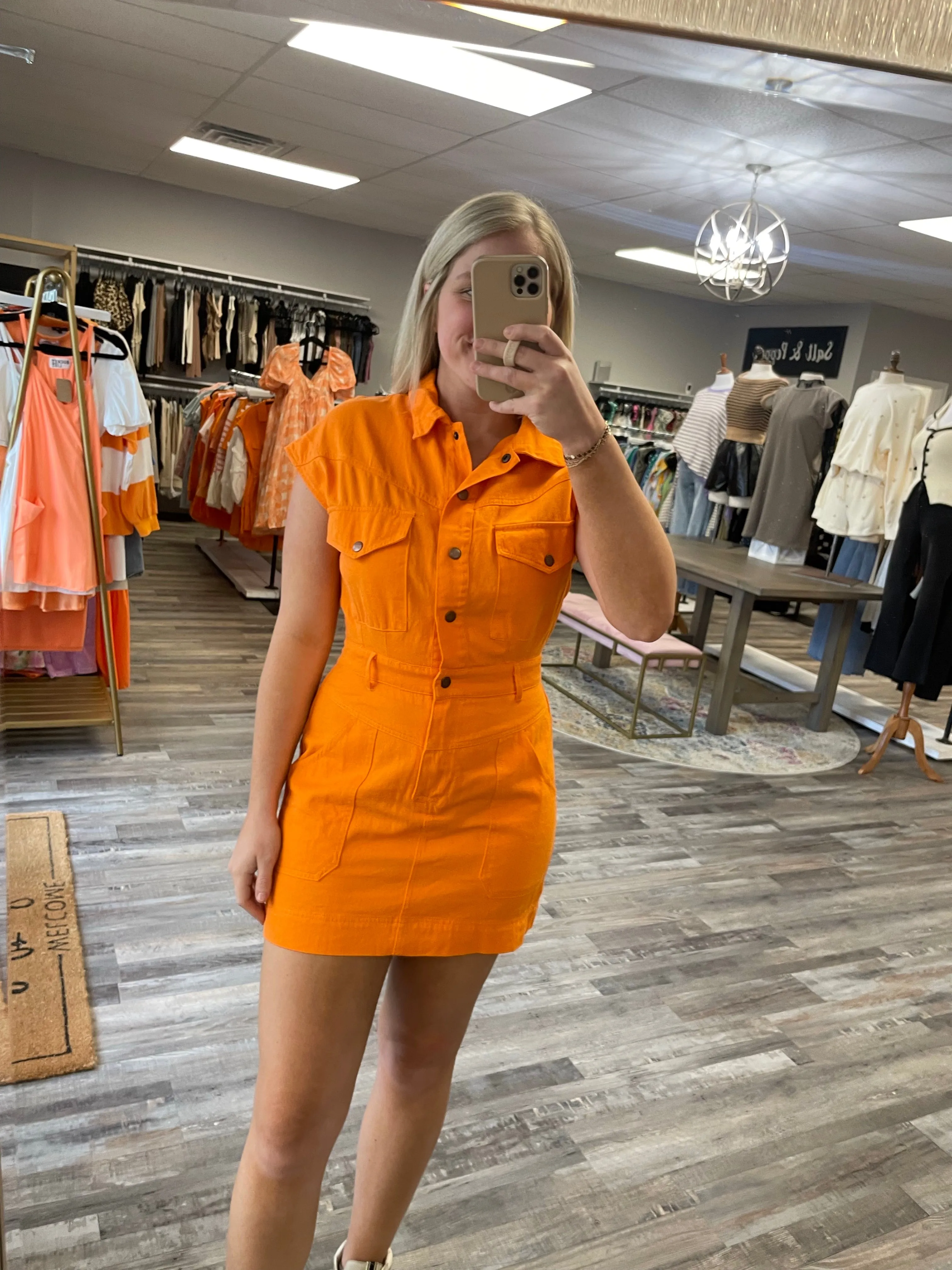 Utility Collared Dress - Orange