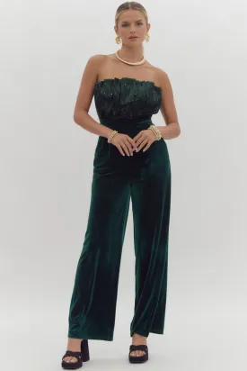 Velvet Sequin Jumpsuit - Emerald