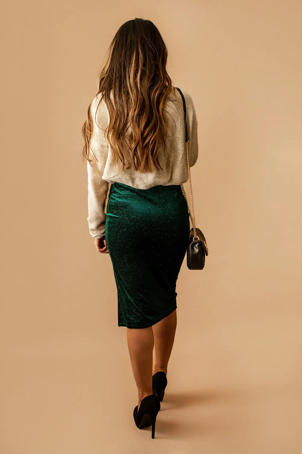 You'll Think Of Me Velvet Sparkle Bodycon Skirt (Red)